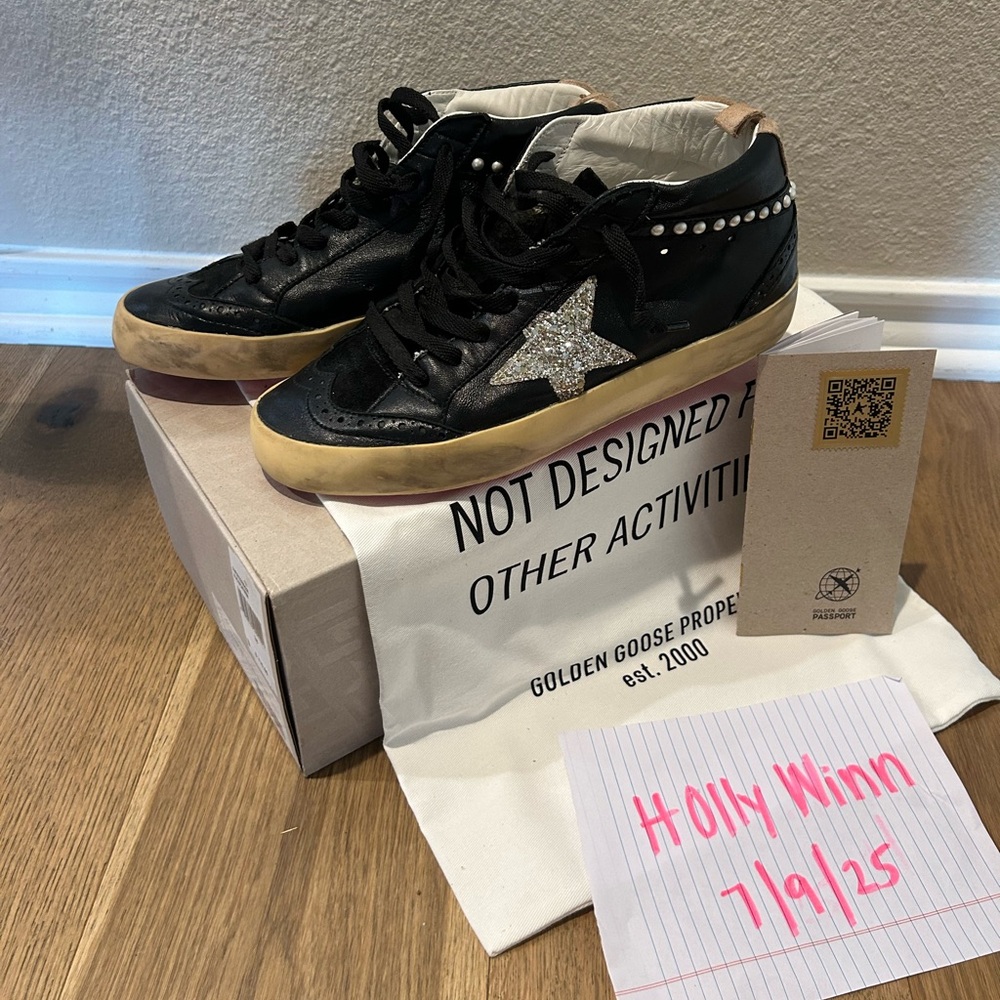 Women’s Golden Goose Special Edition Black Mid Star with Pink Bottom Size 38